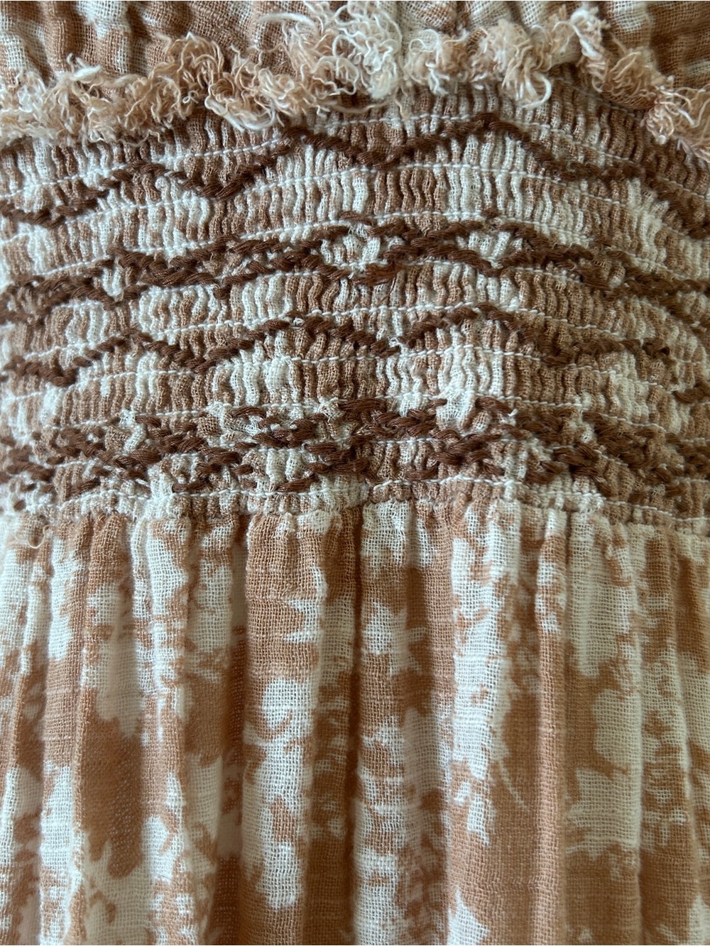 FREE PEOPLE "Ellie" Cream/Tan Floral Boho Puff Sleeve Maxi Dress, Size S, EUC - Picture 8 of 13